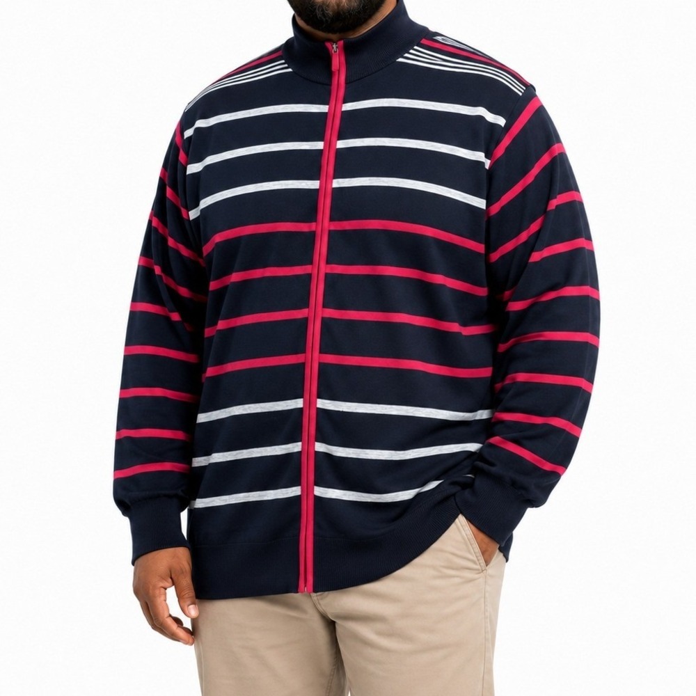 Akademiks Sweater Men 3X Navy Striped 8221X Full Zip Streetwear Knit